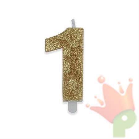 CANDELINA NUMERO 1 DI CERA SWEETY ORO GLITTER