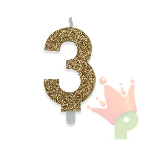 CANDELINA NUMERO 3 DI CERA SWEETY ORO GLITTER