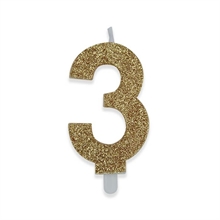 CANDELINA NUMERO 3 DI CERA SWEETY ORO GLITTER