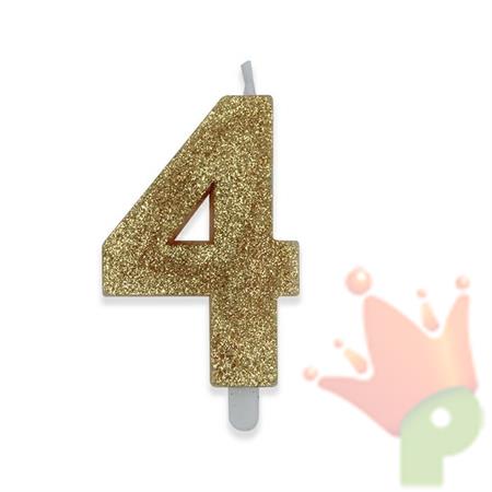 CANDELINA NUMERO 4 DI CERA SWEETY ORO GLITTER