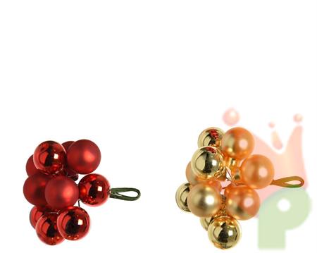 PALLINE DI NATALE A GRAPPOLO ORO-ROSSO 10 PZ