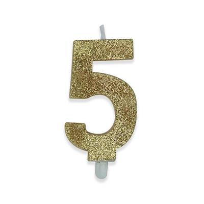 CANDELINA NUMERO 5 DI CERA SWEETY ORO GLITTER