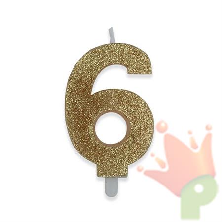 CANDELINA NUMERO 6 DI CERA SWEETY ORO GLITTER