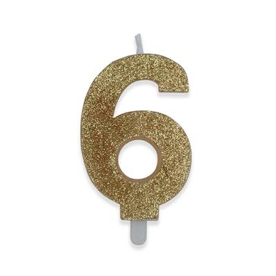CANDELINA NUMERO 6 DI CERA SWEETY ORO GLITTER
