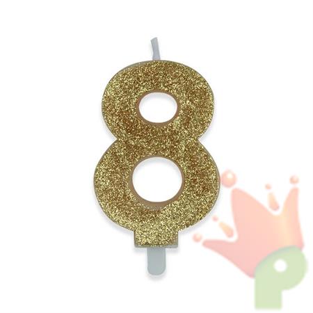 CANDELINA NUMERO 8 DI CERA SWEETY ORO GLITTER