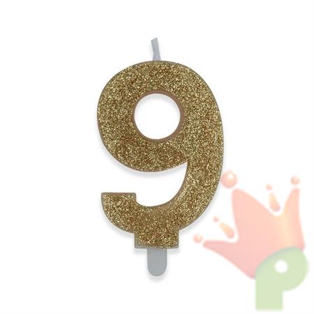 CANDELINA NUMERO 9 DI CERA SWEETY ORO GLITTER 9CM