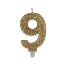 CANDELINA NUMERO 9 DI CERA SWEETY ORO GLITTER 9CM