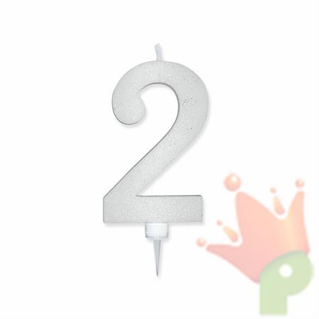 CANDELINA NUMERO 2 MAX DI CERA SWEETY BIANCO GLITTER