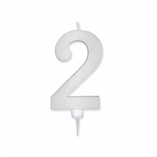 CANDELINA NUMERO 2 MAX DI CERA SWEETY BIANCO GLITTER