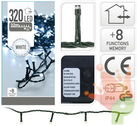 LUCI DI NATALE 320 LED BIANCO FREDDO 8 GIOCHI