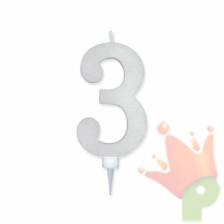 CANDELINA NUMERO 3 MAX DI CERA SWEETY BIANCO GLITTER