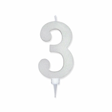 CANDELINA NUMERO 3 MAX DI CERA SWEETY BIANCO GLITTER