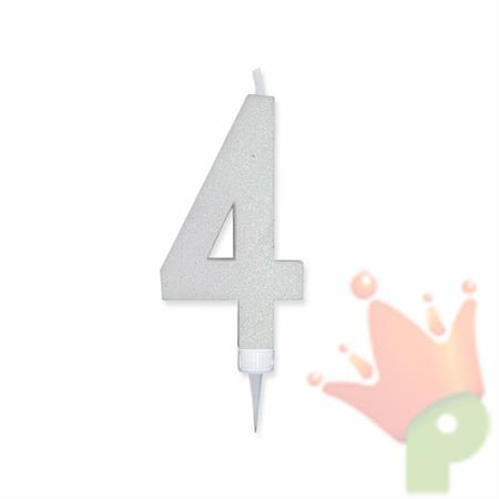 CANDELINA NUMERO 4 MAX DI CERA SWEETY BIANCO GLITTER