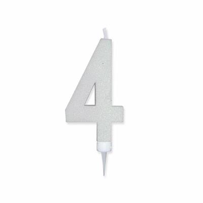 CANDELINA NUMERO 4 MAX DI CERA SWEETY BIANCO GLITTER
