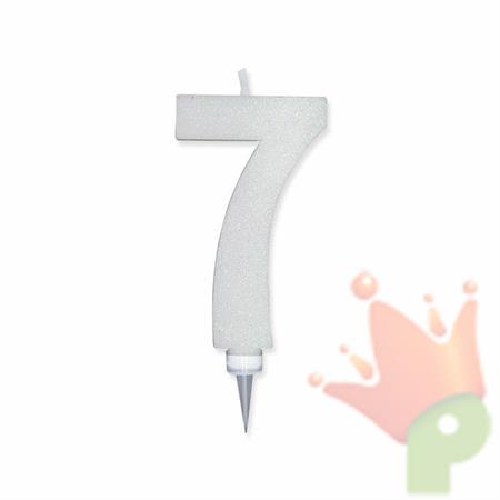 CANDELINA NUMERO 7 MAX DI CERA SWEETY BIANCO GLITTER