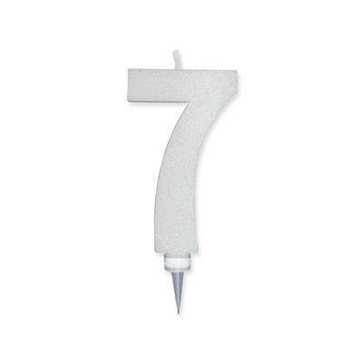 CANDELINA NUMERO 7 MAX DI CERA SWEETY BIANCO GLITTER