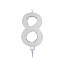 CANDELINA NUMERO 8 MAX DI CERA SWEETY BIANCO GLITTER