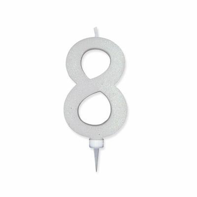 CANDELINA NUMERO 8 MAX DI CERA SWEETY BIANCO GLITTER