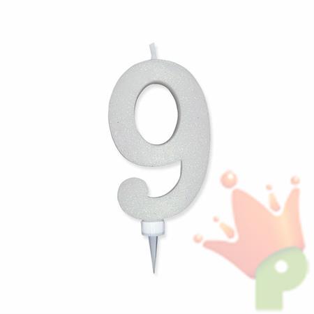 CANDELINA NUMERO 9 MAX DI CERA SWEETY BIANCO GLITTER