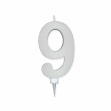 CANDELINA NUMERO 9 MAX DI CERA SWEETY BIANCO GLITTER