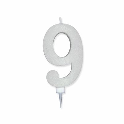 CANDELINA NUMERO 9 MAX DI CERA SWEETY BIANCO GLITTER