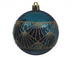PALLINA DI NATALE DECORATA BLU PETROLIO 8 CM