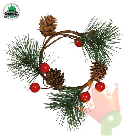 GIROCANDELA CON PIGNE E BACCHE 10CM