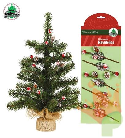 PICK DECORATIVI CON BACCHE E PIGNE INNEVATI 13CM 5PZ