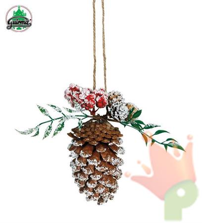 DECORAZIONE DA APPENDERE CON PIGNA E BACCHE INNEVATE 30CM