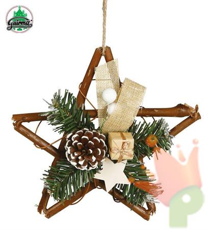 DECORAZIONE DA APPENDERE FORMA STELLA CON PIGNA FOGLIE 20CM