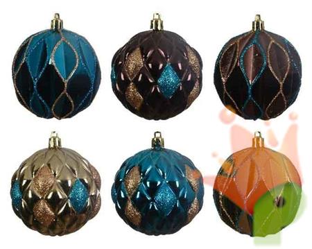 PALLINE DI NATALE BLU MARRONE DECORATE 6 ASS.