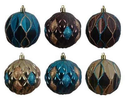 PALLINE DI NATALE BLU MARRONE DECORATE 6 ASS.