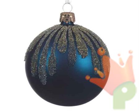 PALLINA DI NATALE BLU PETROLIO CON DECORO ORO