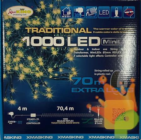 LUCI DI NATALE 1000 MINILED BIANCO CALDO