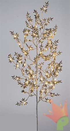 RAMO BIANCO FOGLIE GLITTER ORO 64 LED CLASSIC 5MM LUCE FISSA