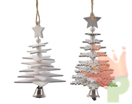 DECORAZIONE PENDENTE FORMA ALBERO FIOCCO DI NEVE CON CAMPANA 17C
