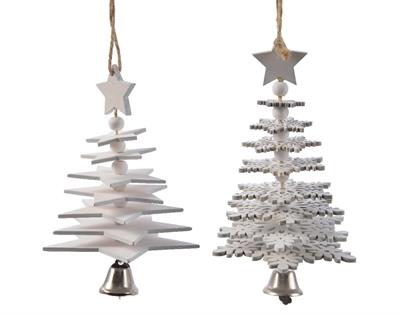 DECORAZIONE PENDENTE FORMA ALBERO FIOCCO DI NEVE CON CAMPANA 17C