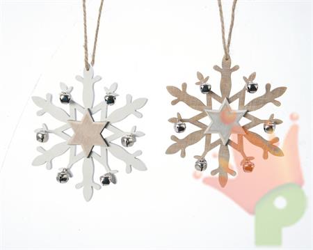 DECORAZIONE PENDENTE IN LEGNO FIOCCO DI NEVE 2 COL ASS