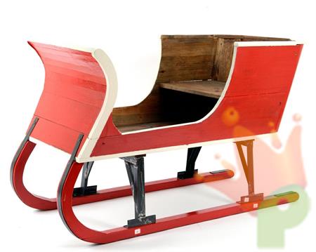 SLITTA DI BABBO NATALE ROSSA IN LEGNO 110X90X220CM