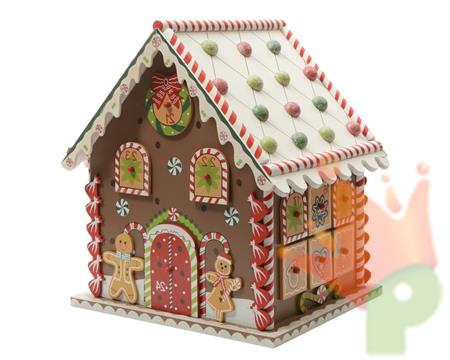 CASETTA IN LEGNO DECORATA CANDY CALENDARIO AVVENTO 23X20X27CM