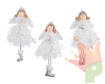 DECORAZIONE PENDENTE ANGELO BIANCO IN STOFFA 2ASS 3X10X18