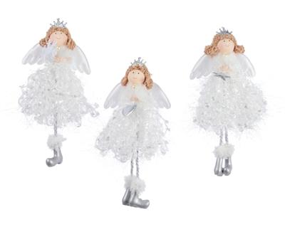 DECORAZIONE PENDENTE ANGELO BIANCO IN STOFFA 2ASS 3X10X18