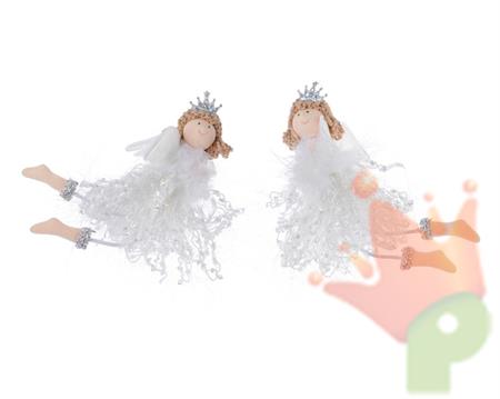 DECORAZIONE PENDENTE ANGELO IN STOFFA BIANCO 2ASS. 3X15X18