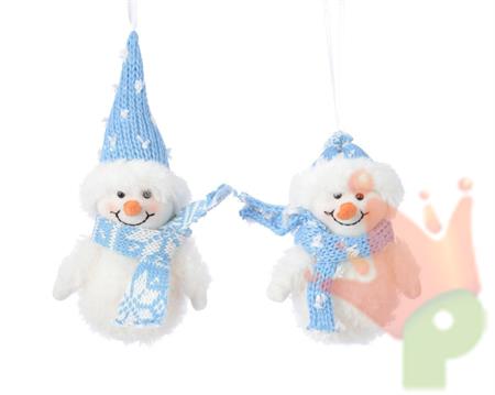 DECORAZIONE PENDENTE PUPAZZO DI NEVE CELESTE
