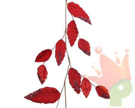 GHIRLANDA CON FOGLIE IN VELLUTO ROSSO 110CM