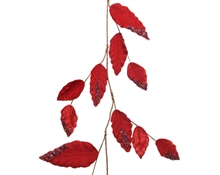 GHIRLANDA CON FOGLIE IN VELLUTO ROSSO 110CM