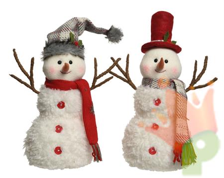 PUPAZZO DI NEVE BIANCO CON SCIARPA E CAPPELLO 21X35X43CM