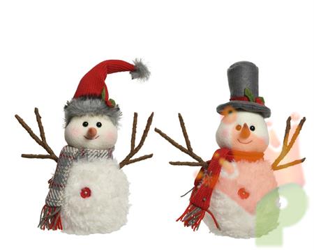 PUPAZZO DI NEVE BIANCO CON SCIARPA E CAPPELLO 14X29X28CM