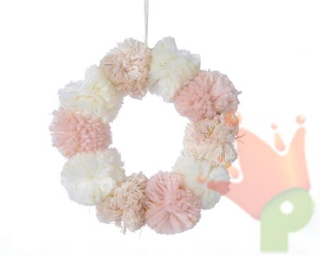 CORONA POMPOM ROSA D. 18CM