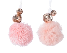 DECORAZIONE PENDENTE NATALIZO POMPOM CON SFERE ROSA CIPRIA 10CM